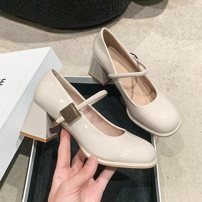 Весна 2025 года, новые женские туфли на высоком каблуке, британский стиль, пряжка, маленькие кожаные туфли, толстый каблук, круглая головка, повседневные туфли Мэри Джейн для женщин