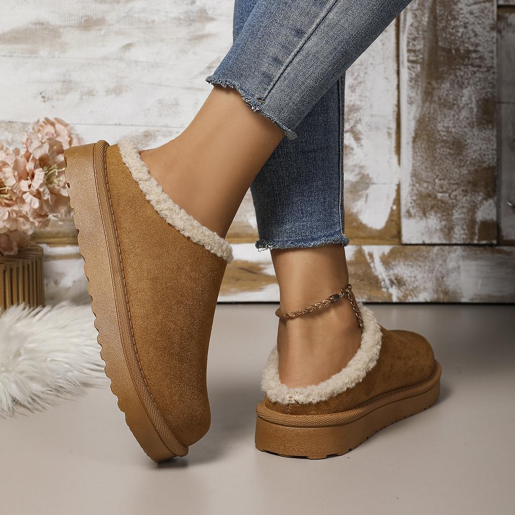 Модные женские зимние утепленные теплые сноубутсы на подкладке, домашние удобные хлопковые тапочки, туфли на плоской подошве с круглым носком для женщин
