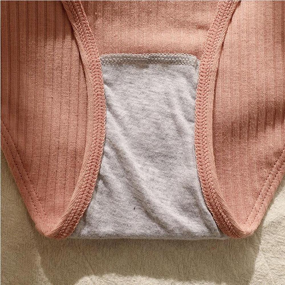 Women Cotton Panties Solid Color Briefs Ladies Breathable Comfortable Striped Underwear