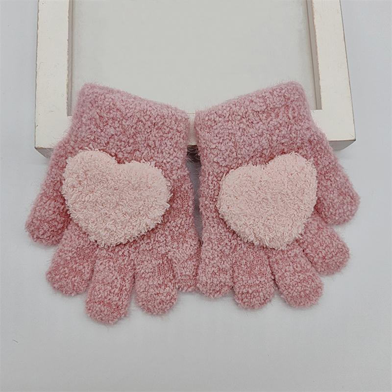 Kids Gloves Cartoon Heart Shape Decoration Baby Boys Girls Warm Gloves