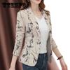 Slim Single Button Cropped Printed Blazer Women's Long Sleeve Thin Coat Casual Plus Size Blazer Short Top Spring and Autumn Cardigan