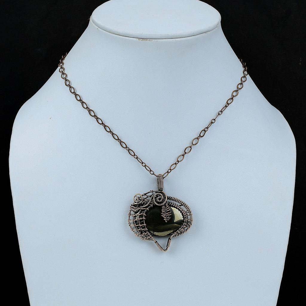 Пиритовый кулон, обернутый медной проволокой, ювелирное изделие, драгоценный камень, ювелирное изделие ручной работы, обернутый медной проволокой, уникальный дизайн, ювелирное изделие, подарок для друга