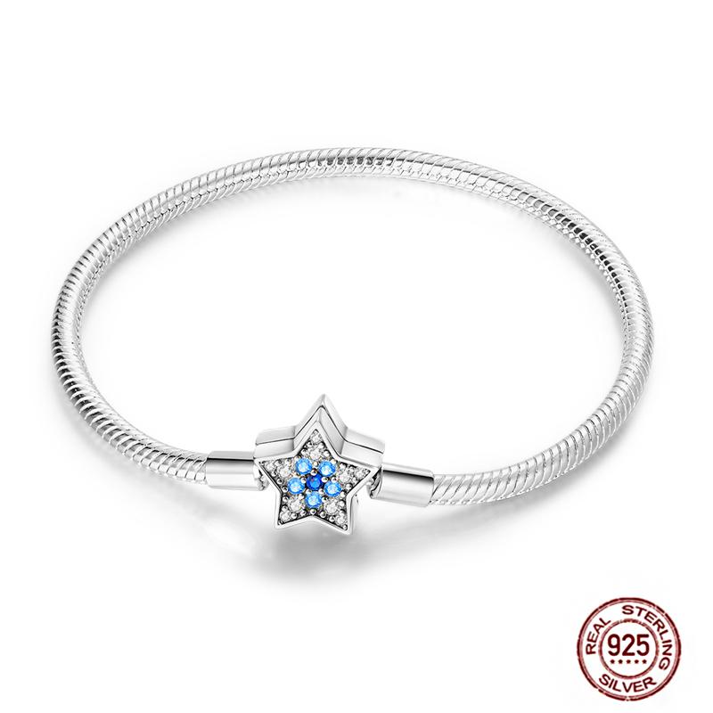 17-20CM Star Moon Bracelet 925 Copper Pink Heart Clover Charms Snake Chain Luminous Bracelet For Women DIY Birthday Zircon Gift