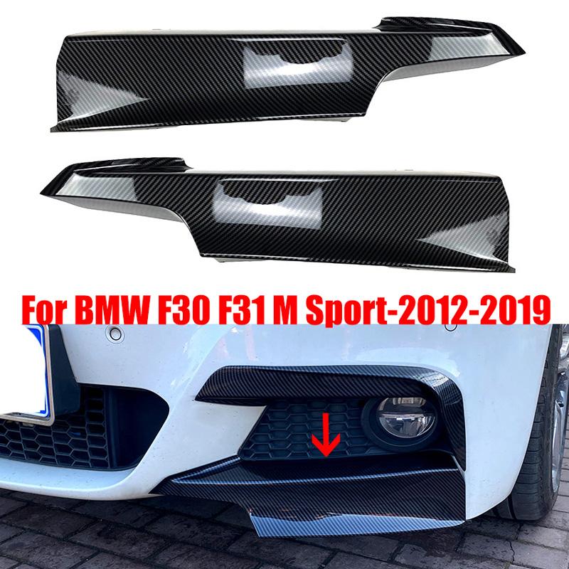 1 Pair Glossy Black/Carbon Fiber Look Car Front Bumper Lip Splitter Canards Spoiler Fit for BMW 3 Series F30 F31 M Sport 2012-2019