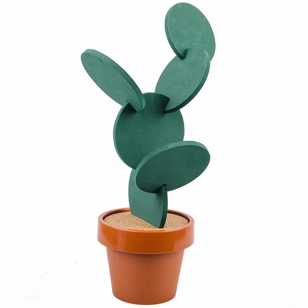 6Pcs/Set Cactus Coasters Cup Beverage Mats Pads With Plastic Flower Pot Holder