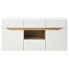 140*40*70cm Living Room Sideboard With 4 Drawers, Cabinet with Two Compartments, High-Gloss Sofa Side Cabinet with LED Lighting, White + Wood Color