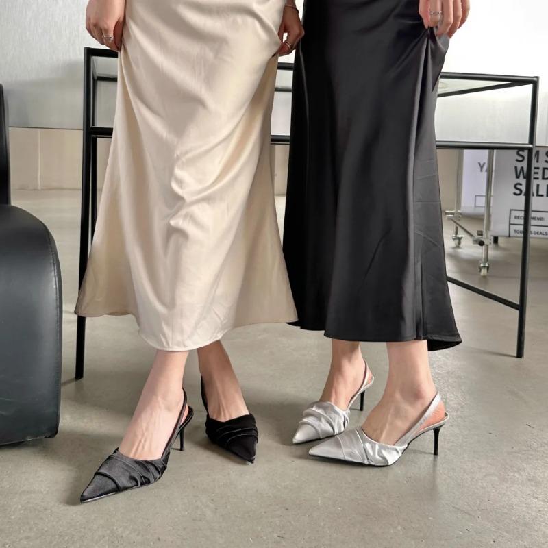 Брендовые женские туфли с открытой пяткой, модные весенние новые модные женские туфли на высоком каблуке, элегантные босоножки с острым носком и средним каблуком