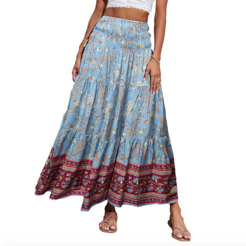 Женская летняя юбка с принтом, большая юбка-солнце, богемная повседневная юбка с высокой талией, длинная юбка, пляжная юбка для женщин