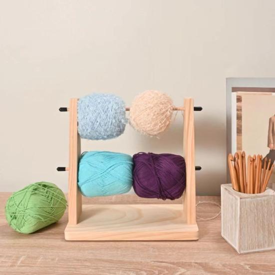 Wooden Yarn Holder Horizontal Yarn Ball Holder Double Revolving Yarn Storage Organizer