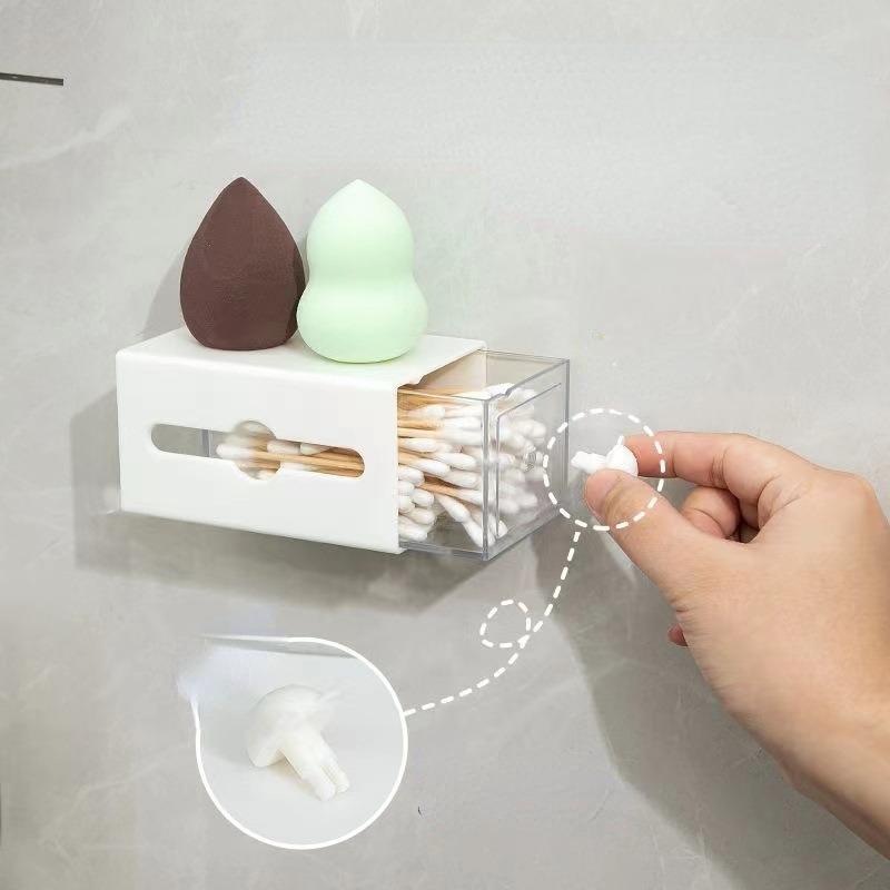 Настенный ящик для хранения ватных тампонов в ванной комнате, неперфорированный ящик для хранения в общежитии, мини-контейнер для волос с петлей для волос