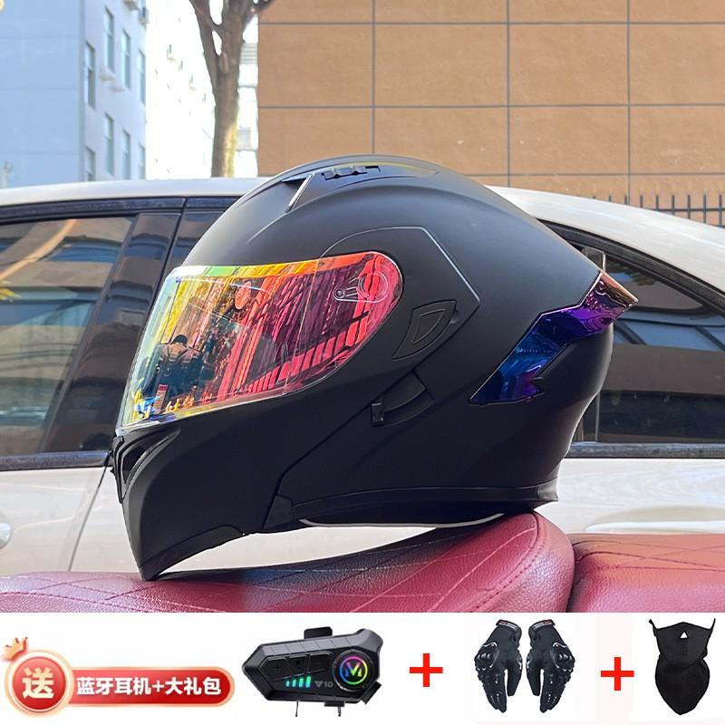 Full Face Motorcycle Helmet With Dual Visor Winter Warm Lining Bluetooth Slot Scooter Riders Men Women All Season