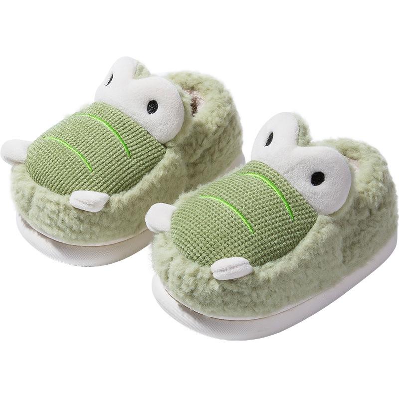 2024 Новые хлопковые тапочки для девочек, осень и зима, домашние плюшевые крокодиловые милые детские мальчиковые универсальные теплые хлопковые туфли в японском стиле