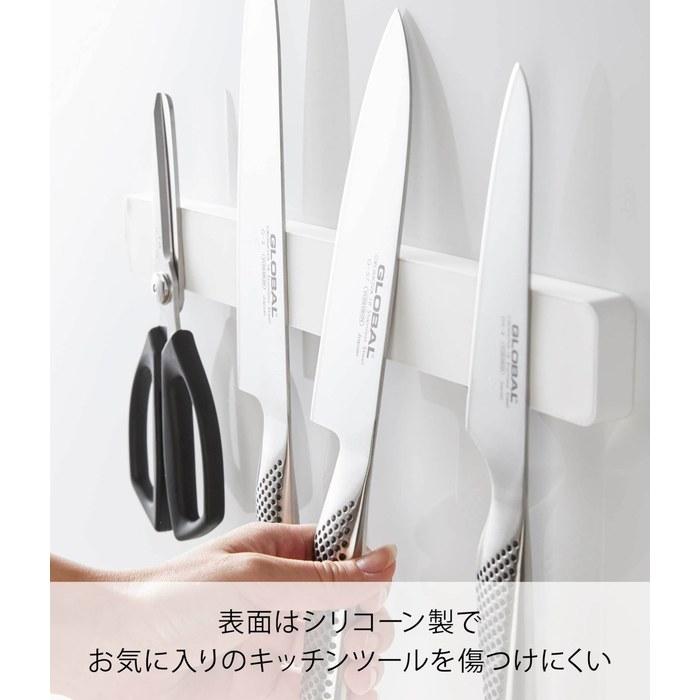 Yamazaki Magnetic & Wall Knife Holder W35 White, Approx. W35xD1.7xH4cm, Tower Series, Silicone Surface, Knife Storage, 5201