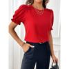 Женские модные повседневные летние весенние однотонные блузки и рубашки с короткими рукавами и круглым вырезом с принтом