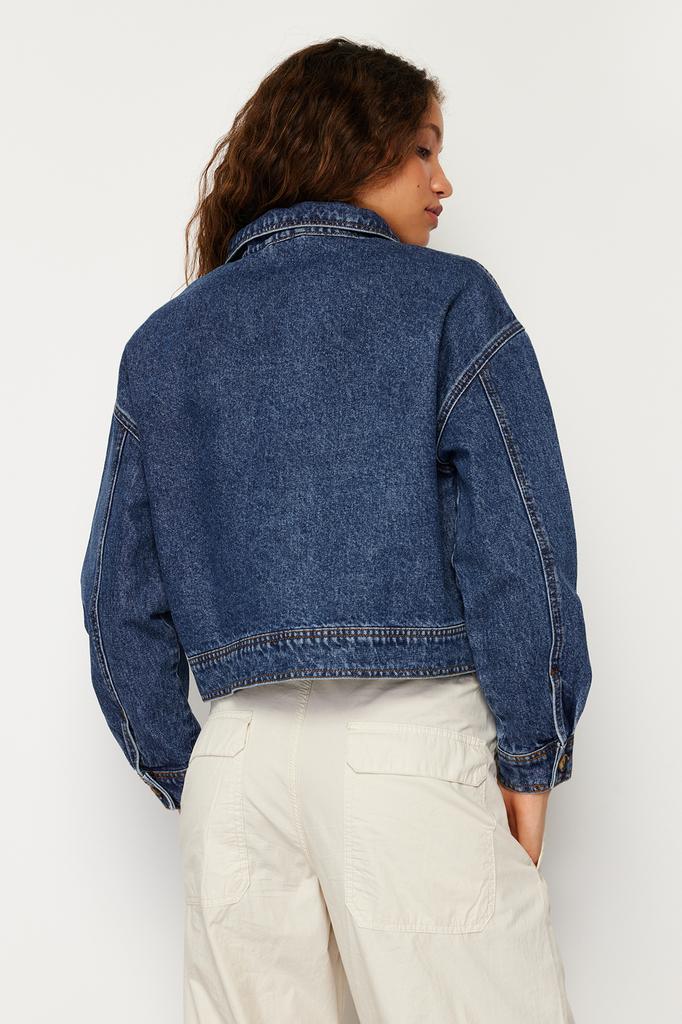 Women's Fashion New Jacket Dark Blue More Sustainable Pocket Detailed Denim Jacket