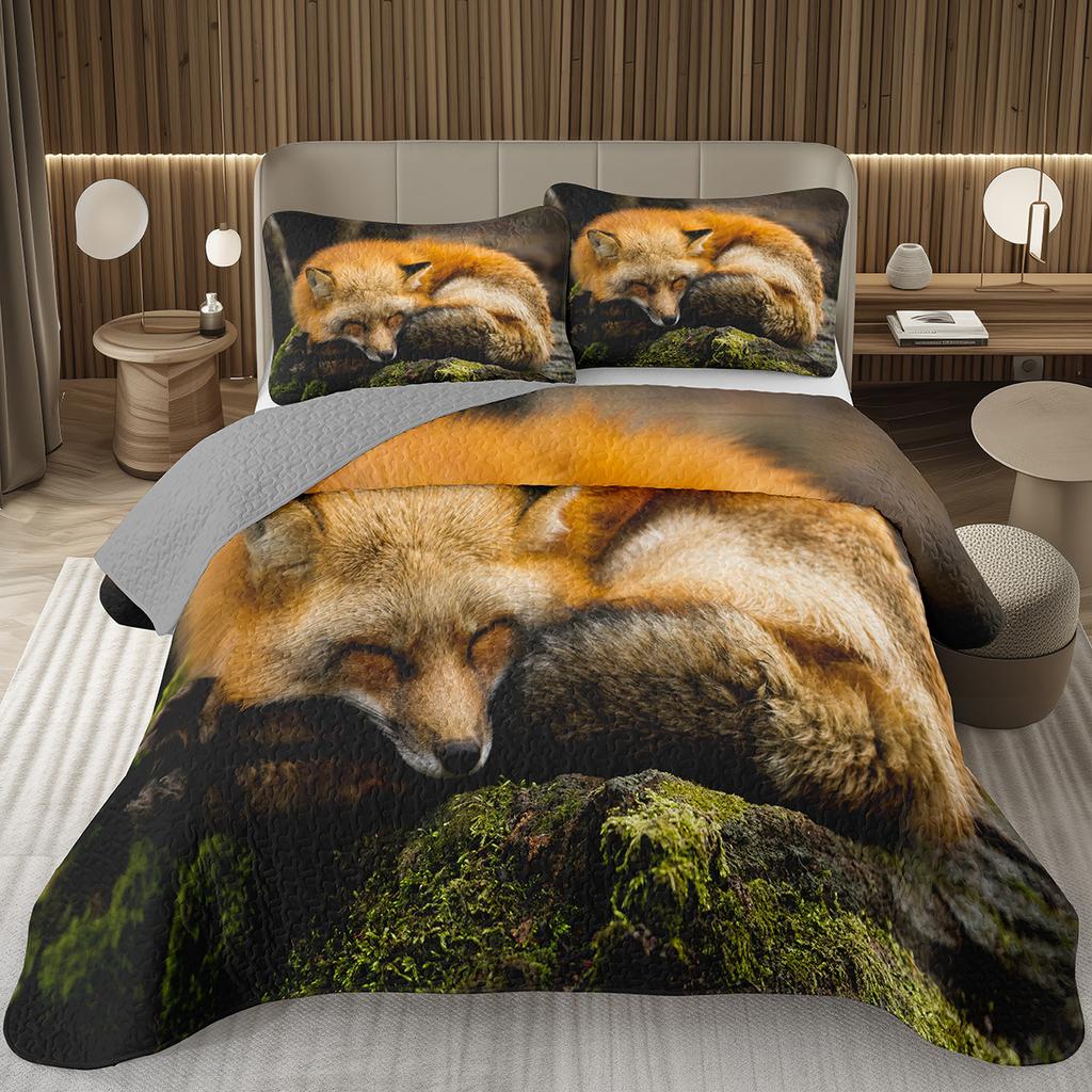 Кавайный комплект покрывала 2/3 предмета с лисой, лесное животное, двустороннее стеганое покрывало, природа, лесной, лисы, стеганое покрывало для спальни девочки-подростка
