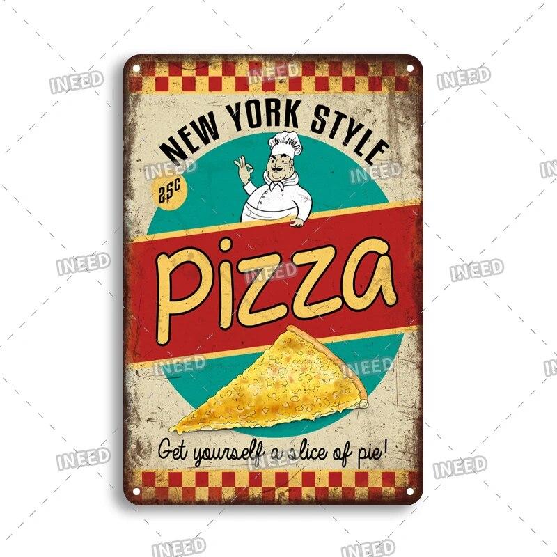 Tin Sign FastFood Pizza Hot Dog Hamburgers Ice Cream Fries Pop Corn Metal Vintage Plaque Metal Retro Plate Kitchen Wall Decor