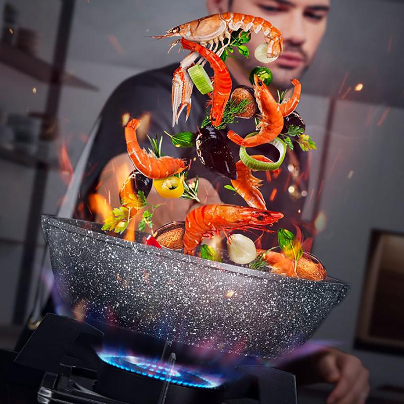 Каменная сковорода-вок Maifan с антипригарным покрытием, индукционная плита, газовая плита, подходит для блинной сковороды, жареное яйцо, артефакт, стейк, бытовая техника