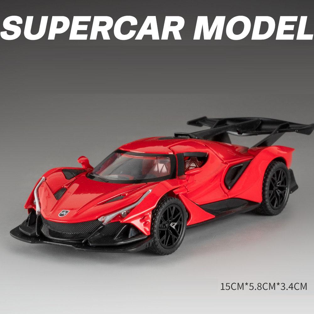 1:32 Scale Apollo IE EVO Toy Model Car Diecast Metal Doors Opened Supercar Sound Light Pull Back Vehicles Boys Collection Gift