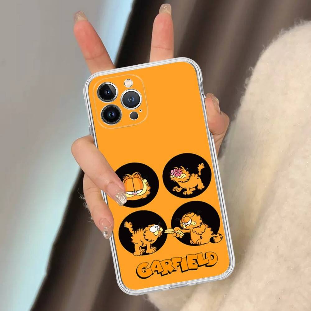Cartoon G-Garfield Cat Transparent Soft Phone Case For iPhone 15 12 14 16 17 13 Plus 11 Pro Max 13 Pro