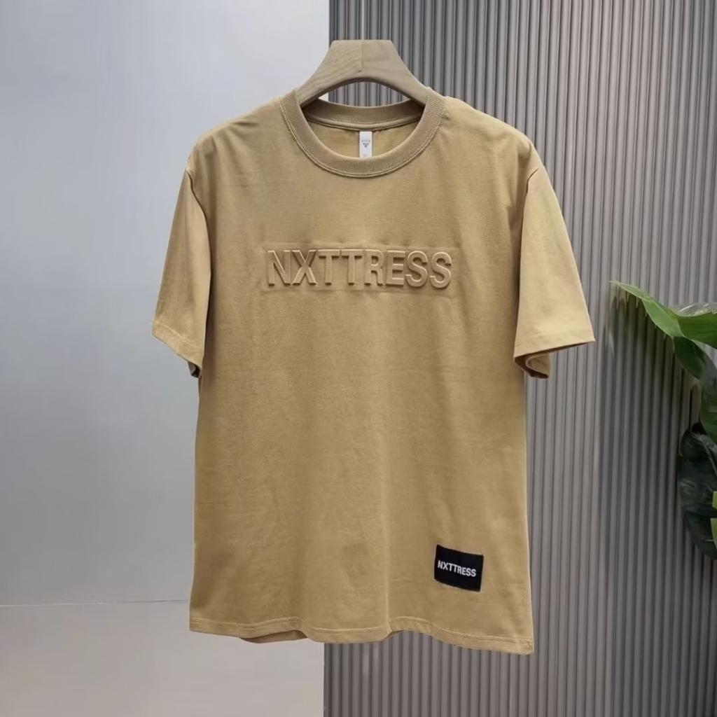 Европейская 3D хлопковая футболка с объемными буквами, короткий рукав, фактурная, мужская, стильный свободный топ, базовая футболка, тренд стальной штамп, половина