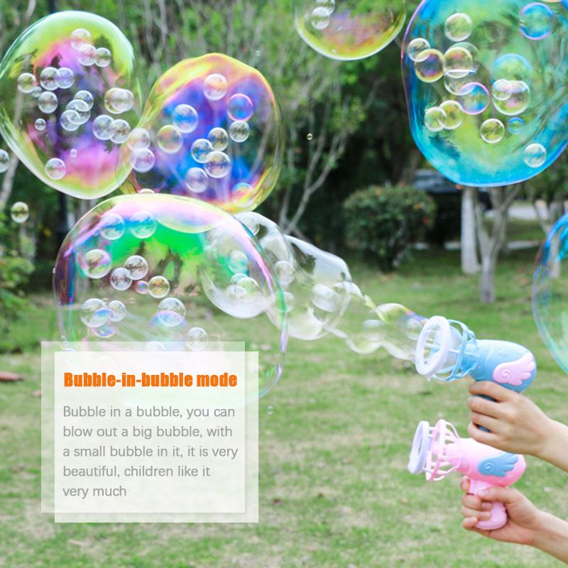 Angel Wings Bubble Machine with Mini Fan 3 In 1 Magic Bubble In Bubble Gun Soap Water Bubble Maker for Kids Summer Outdoor Toy