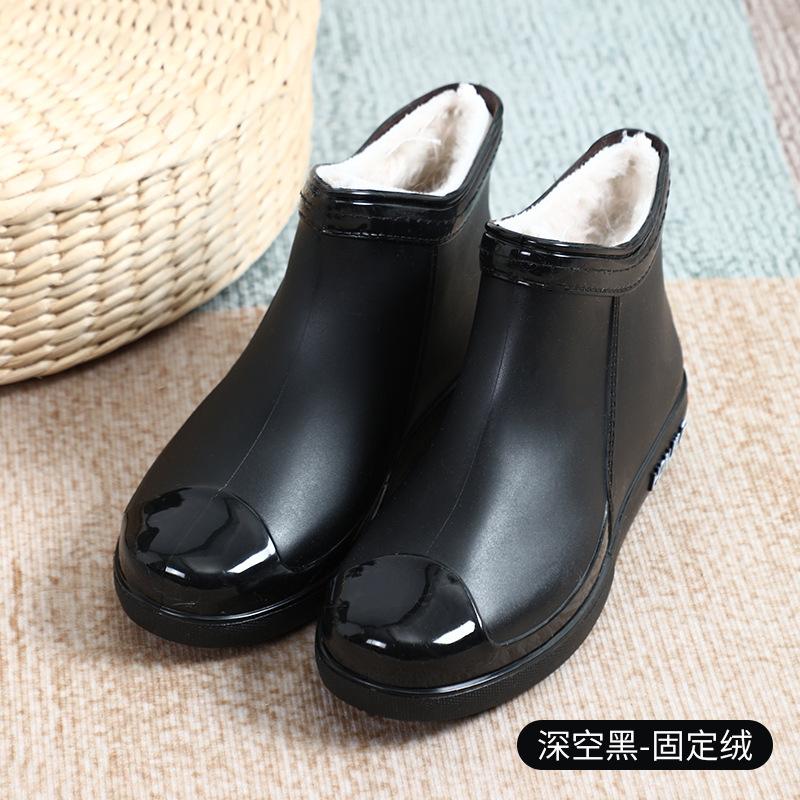 New Fashionable Low-top Short Rain Boots Rain Shoes Non-slip Water Shoes Waterproof Women's Thermal Velvet Rubber Shoes