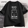 Funny CAT Graphic T-shirt Russian Script Tee Shirt Casual Short Sleeve Cotton Tshirt Soft Loose Tshirts Unisex Clothing