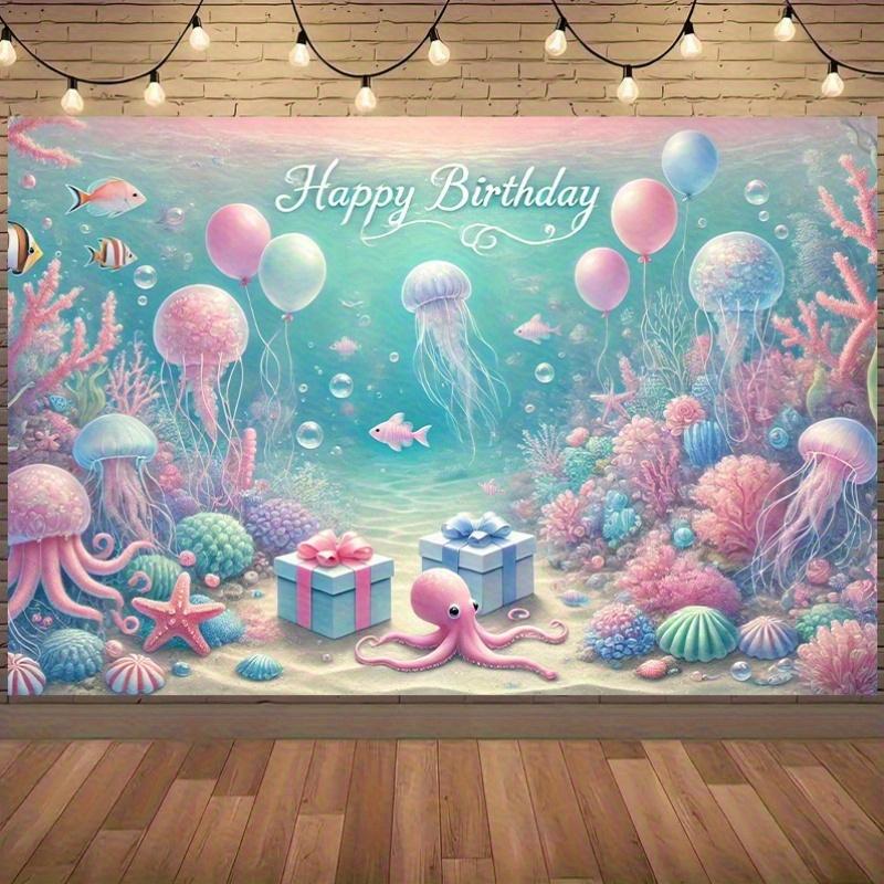 1pc Underwater Creature and Birthday Party Background Banner - Featuring Sea Urchins and Octopuses.PMJ