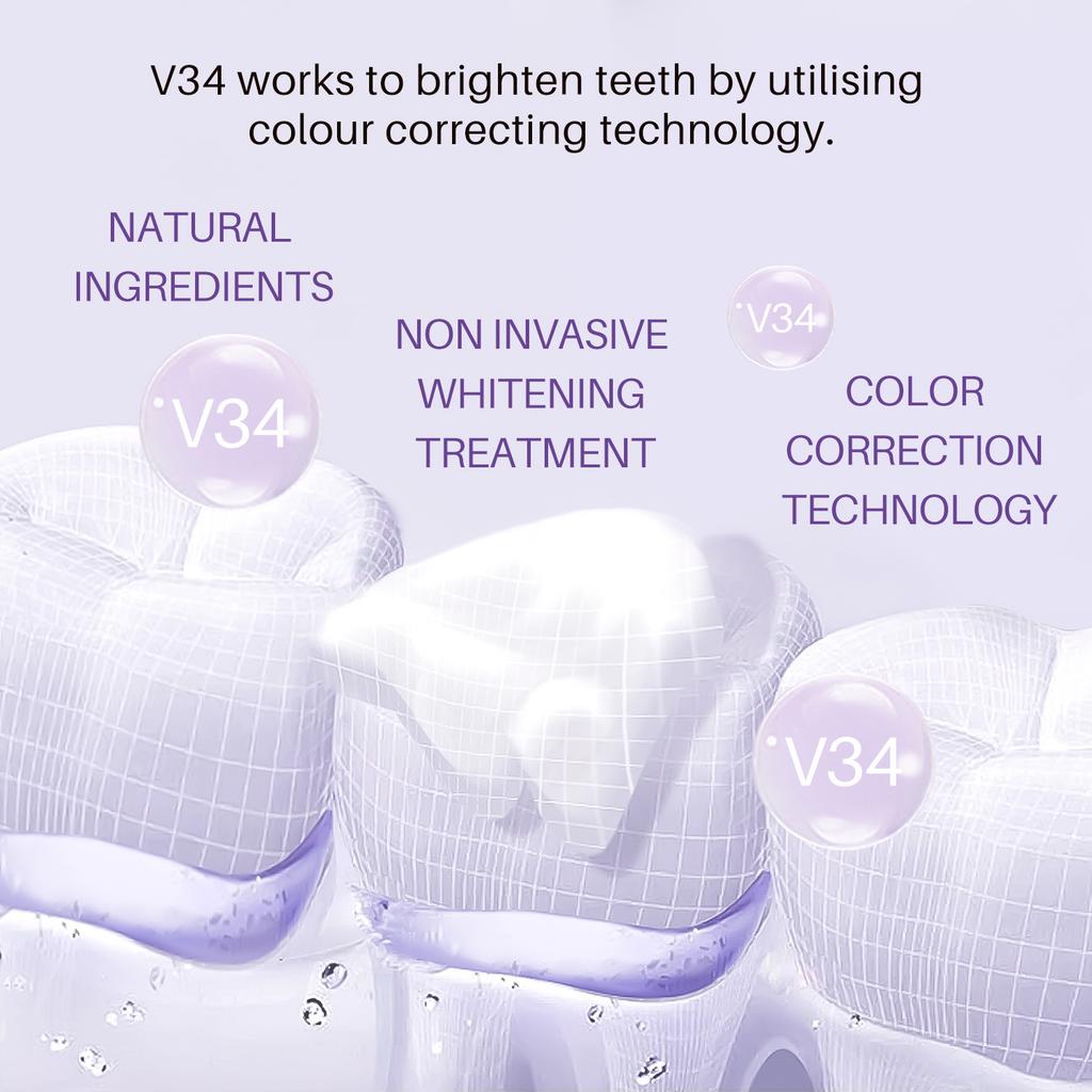 V34 Teeth Mousse, Teeth Whitening for Smokers, Remove Stains, Fresh Breath, Portable Teeth Whitening Mousse, 30ml