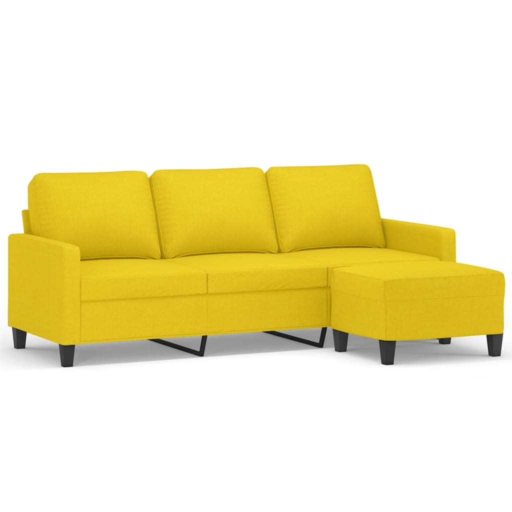 3 Seater Sofa with Footstool Light Yellow 180 cm Fabric