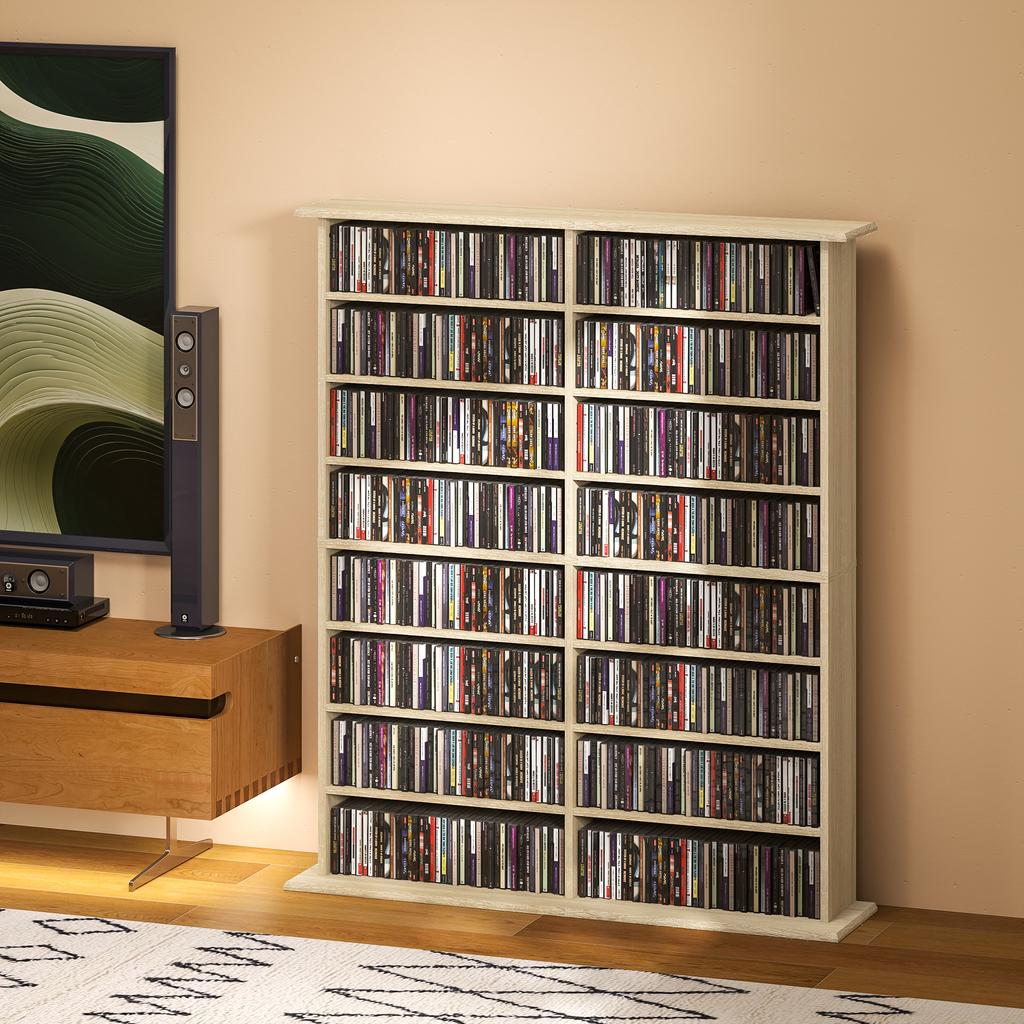 16-Compartment Media Shelf - Nature Wood Finish