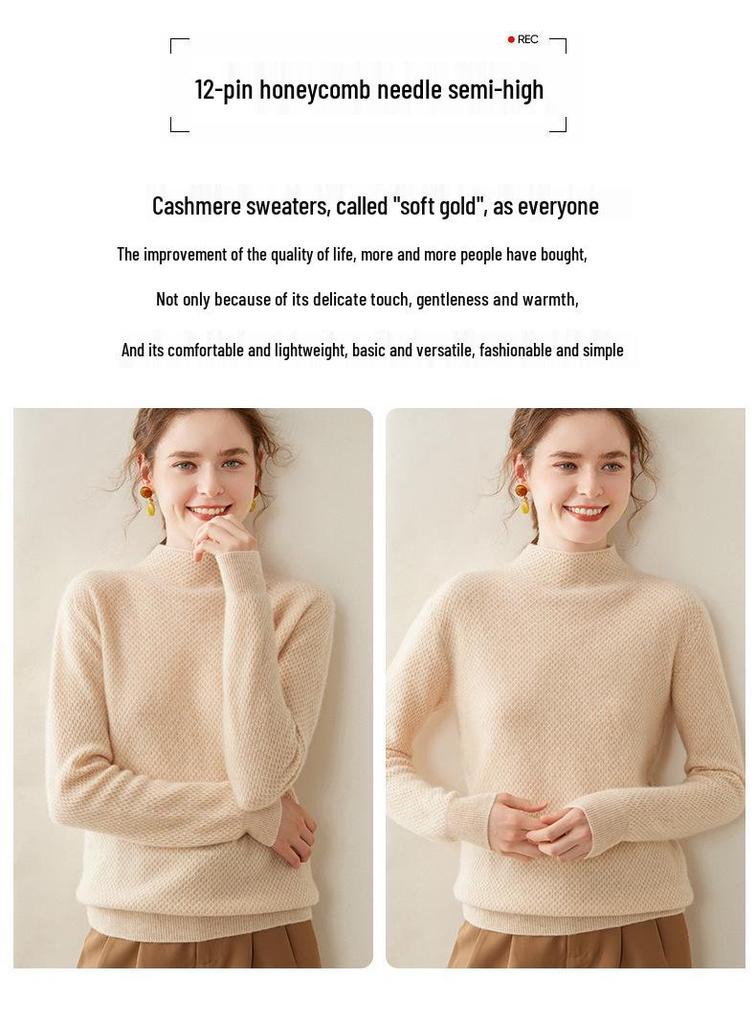 Elegant Cashmere Half-Neck Pullover: Versatile, Comfortable, Thick Sweater for Autumn/Winter