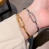 Европейский и американский простой браслет из меди с полным покрытием золотом и цирконами, геометрический, в виде канцелярской скрепки, с символом любви, ретро, индивидуальный, нетускнеющий браслет