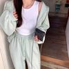Korean Hooded Cardigan Sweatshirt Set for Petite Women Solid Color Casual Loose Top High Waist Straight Leg Pants Two-piece Set