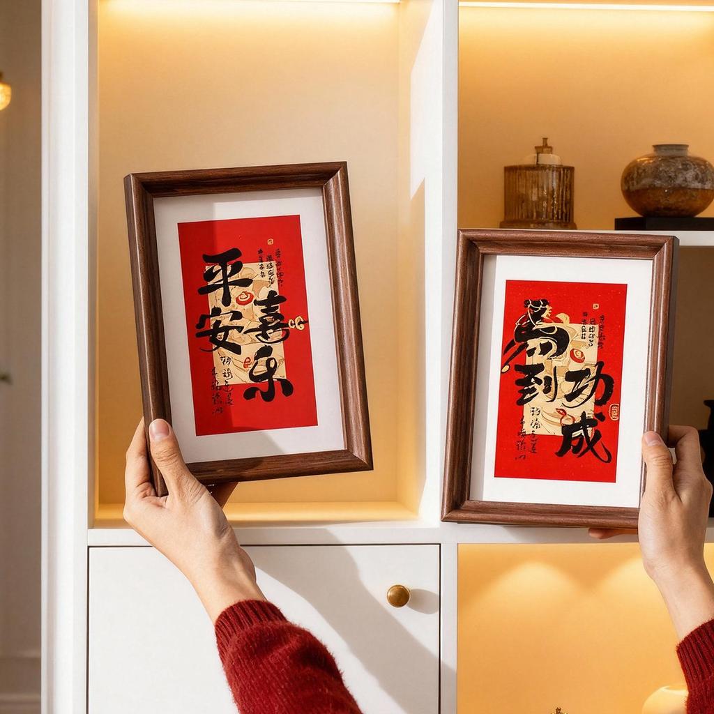 2026 Year of the Horse New Year Ornament: Calligraphy Photo Frame & God of Wealth Table Decoration