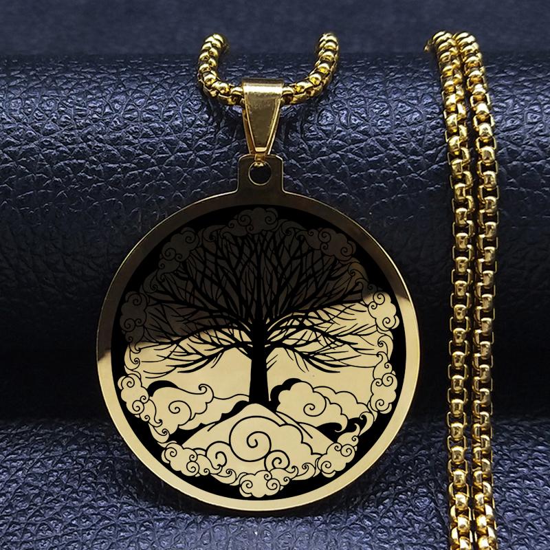 Иггдрасиль Древо жизни ожерелье из нержавеющей стали кулон компас викингов кельтское скандинавское генеалогическое древо ювелирные изделия с рунами