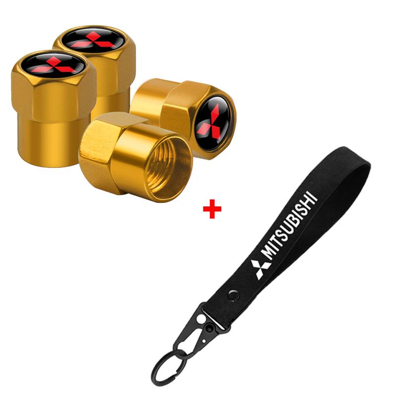 For Mitsubishi Lancer Outlander Pajero L200 Ralliart Aluminum Metal Car Tire Valve Cover Car Badge Nylon Keychain Accessories