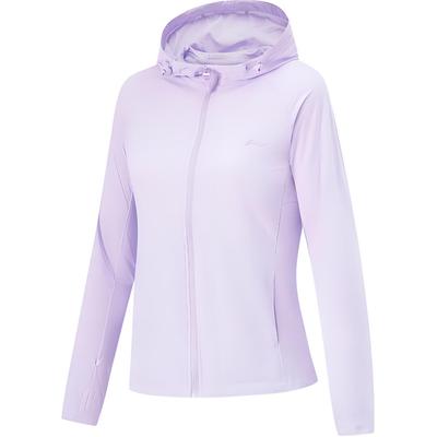 Li Ning Спортивная повседневная простая однотонная толстовка с капюшоном на молнии Женская толстовка Фиолетовая AWDU668-4