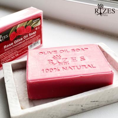 Импортировано из Греции. Мыло Rizes Rose Olive, мыло для умывания лица, натуральное увлажняющее мыло 100 г.