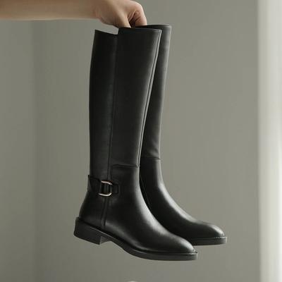 Винтажные зимние женские сапоги до колена, модные молнии сзади, длинные сапоги рыцаря, дизайнерские сапоги на низком каблуке