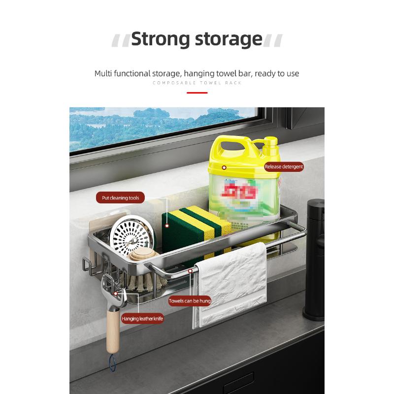 Органайзер для кухонных аксессуаров, держатель для кухонной раковины, органайзер для аксессуаров для ванной комнаты, металлическая полка без перфорации, полка с высокой несущей способностью