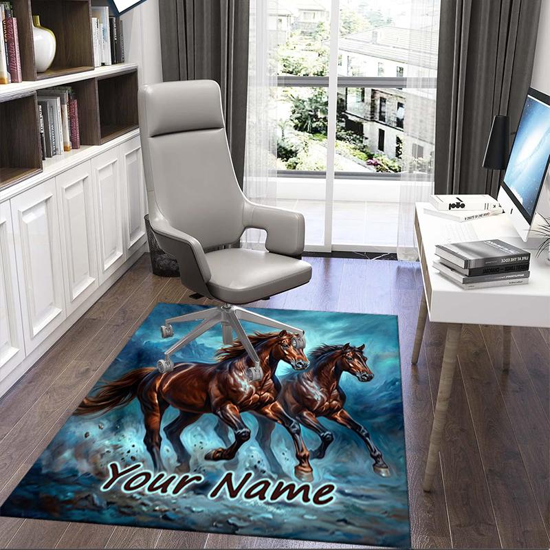 1PC Custom Name Horses Stormy Night Theme Floor Mat Ideal for Living Room, Game Rooms, Office, Bedroom,Floor Mat Playful Design