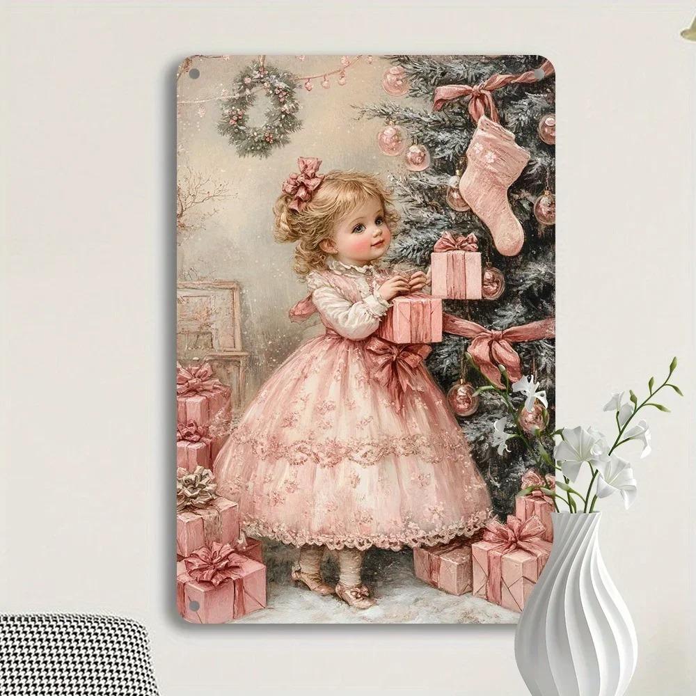 Christmas Tin Sign 8x12 Shabby Chic Metal Rustic Wall Art Decor for Kitchen Bar
