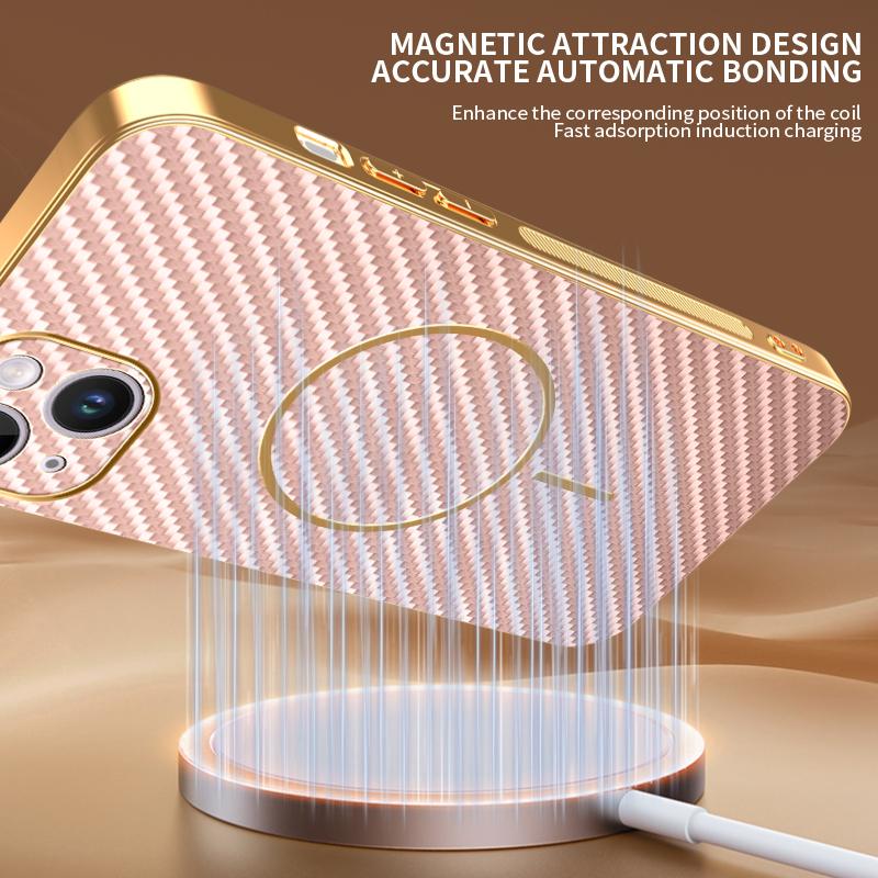 For iPhone 14 Plus Phone Case Carbon Fiber Textured Electroplated TPU Back Cover