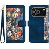 For iPhone 17 Pro Case PU Leather Floral Phone Cover with Card Slots