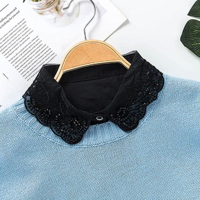 Hollow Lace Chiffon Doll Cotton Fake Collar Blouse Sweater Detachable Shirt Collar False Collar Lapel Women Top Collars Decor