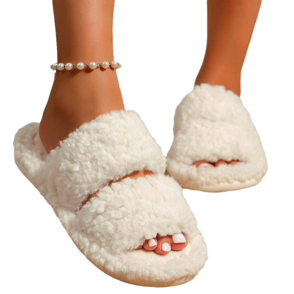 Fashion Women Home Fluffy Slippers Plush Ladies Winter Casual Platform Indoor Slides Flats Warm Open Toe Slippers Women Zapatos Mujer