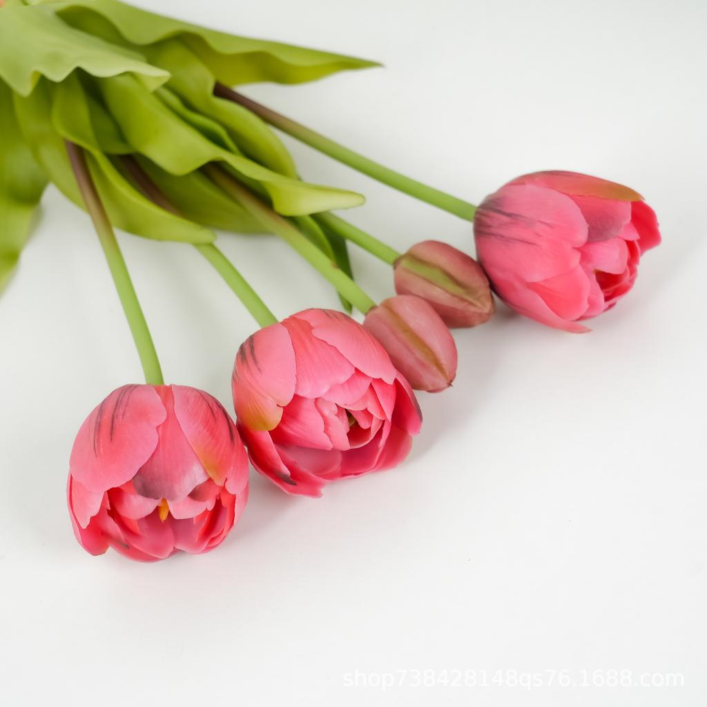 Мягкая резина 5-головый двойной тюльпан, Домашний светлый люкс, Высококлассный декоративный цветок-симуляция тюльпана
