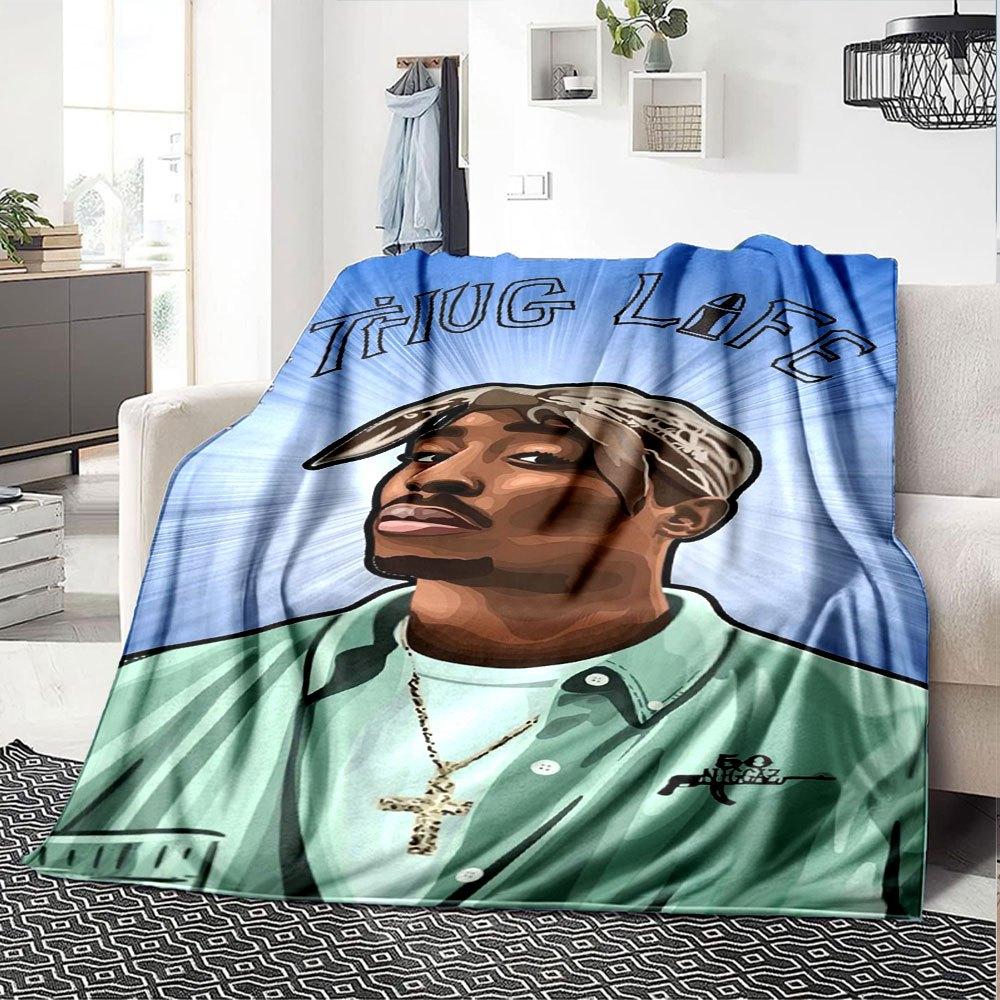 1 шт. Плед в стиле Hip Hop 2Pac, Мягкий, Легкий, Для всех сезонов, Многоцелевой плед для дивана, кровати, офиса и пикников, Французский стиль с культовыми обложками альбомов и цитатами